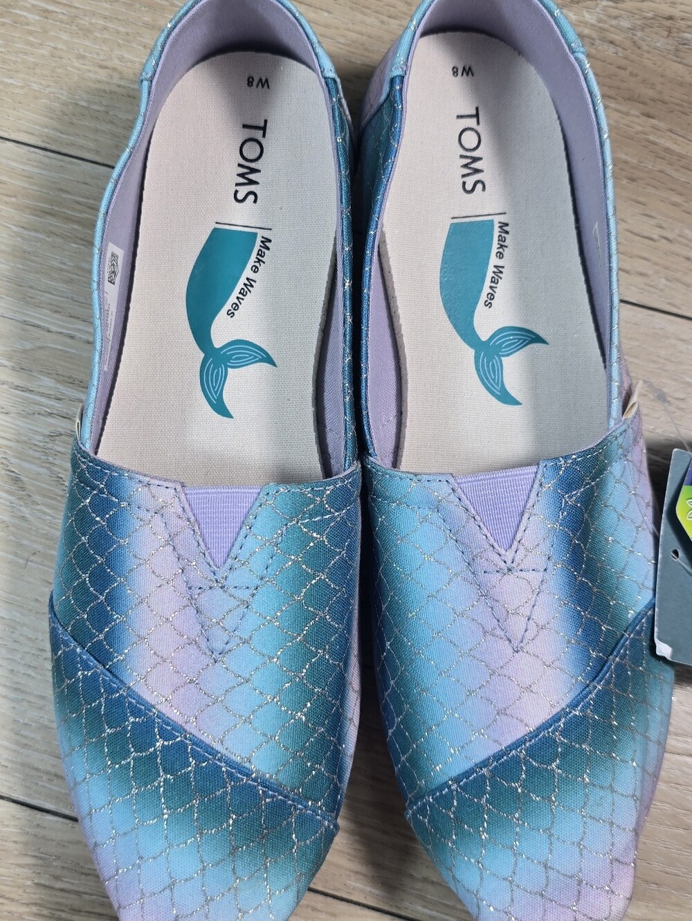 Toms Mermaid-Scale Slip-On Flats in Aqua and Lavender